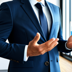 A focused professional, fully clothed in a modest business suit, confidently standing in a modern, sunlit office. In the background, a digital screen subtly displays professional marketing analytics and a framed certification. The atmosphere is aspirational and forward-looking, emphasizing continuous growth and expertise. Perfect anatomy, correct proportions, natural pose, well-formed hands, proper finger count, natural body proportions, professional photography, high quality, safe for work, appropriate content, professional dress.