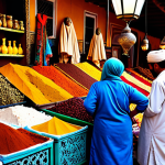 Traditional Marketing**

A bustling Souk (market) scene in Marrakech, Morocco. Vendors are displaying vibrant textiles, spices, and traditional crafts. A large, colorful hand-painted advertisement for a local tea brand hangs prominently. People in traditional clothing are interacting, engaging with the vendors. Focus on rich colors, textures, and a sense of lively activity. safe for work, appropriate content, fully clothed, professional, modest, family-friendly, perfect anatomy, correct proportions, natural pose, well-formed hands, proper finger count, natural body proportions.

**