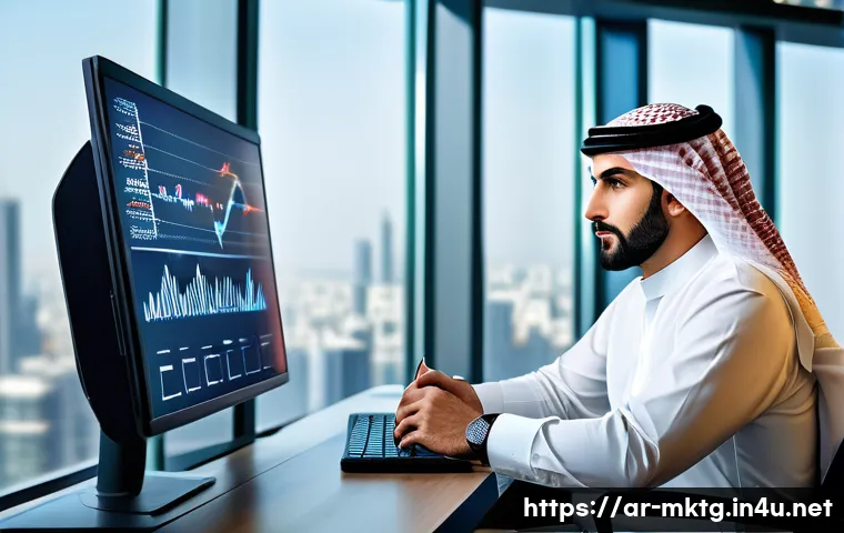 마케팅관리사 자격증의 필요성 - A professional Middle Eastern marketing specialist in a modern office setting, wearing business atti...