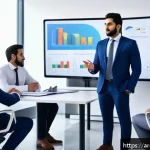 Home 21 마케팅관리사 취득 후 커리어 멘토링 참여 - A professional Arab male marketing manager in his early 30s, dressed in formal business attire with ...