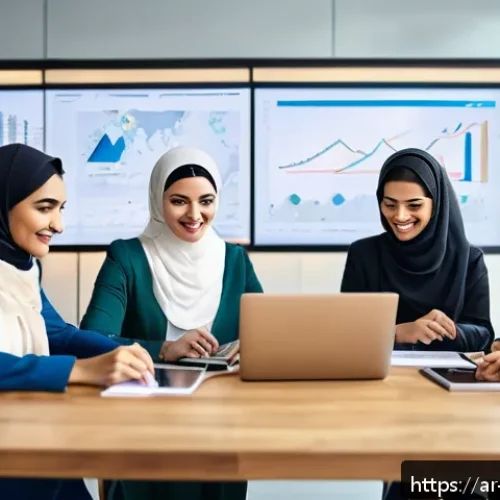 Home 30 마케팅관리사 시험 준비 전 꼭 알아야 할 사항 - A modern office scene showing a diverse Middle Eastern marketing team collaborating around a large w...