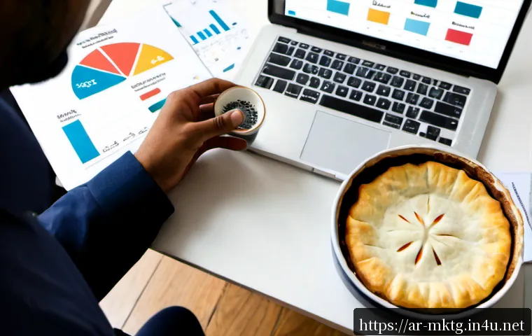 마케팅관리사 시험 준비용 인포그래픽 제작법 - Photorealistic overhead workspace of an Arab marketing certification student preparing an infographi...